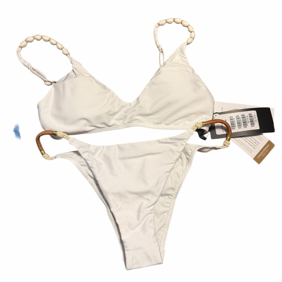 NEW Vix Paula Hermanny Swim Bikini Set Bikini Top & Cheeky Bottom White Beaded - Picture 3 of 13
